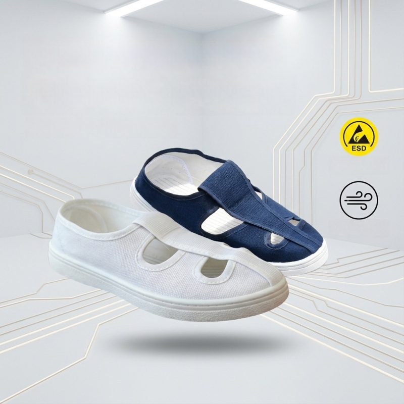 Pantofi antipstatic cu patru orificii, talpă PVC, respirabili, fără miros pentru spații curate în industriile alimentară și farmaceutică