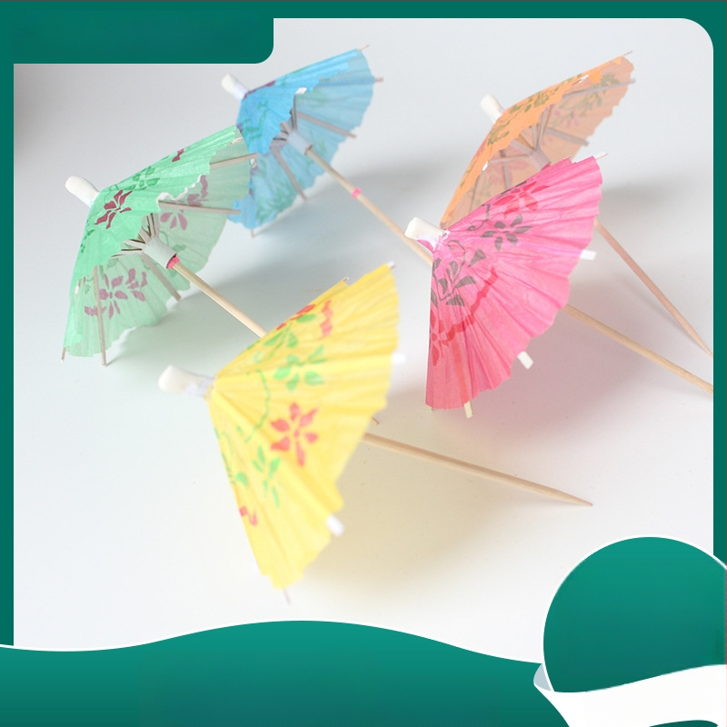 Știfturi de bambus de unică folosință, cu formă de umbrelă, 100 bucăți per ambalaj, pentru fructe și cocktailuri, grosime 2 mm, dimensiuni variate
