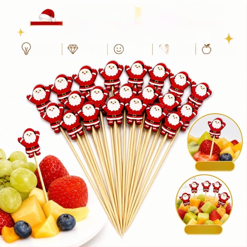 Bețișoare de unică folosință din bambus, cu vârfuri decorative, pentru fructe, sushi, cocktailuri și deserturi