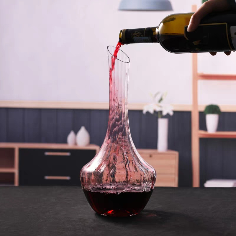 Decantor de vin roșu din cristal, stil cascadă, design european, robinet de turnare cu margine dreaptă, 1000 ml