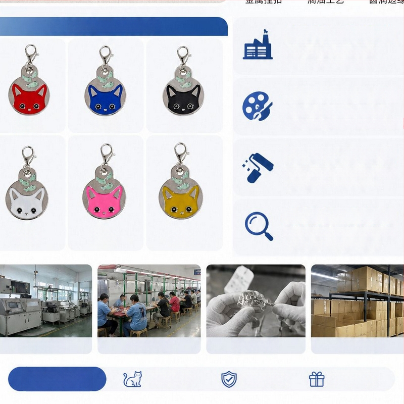 Etichetă pentru zgardă de animale de companie cu QR, pisică și pește în stil desen animat, email multicolor, anti-pierdere