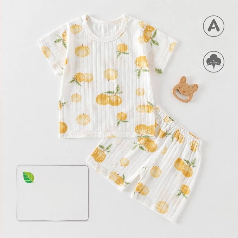 Set de vară pentru bebeluți din bumbac voal: două piese, tricou cu mânecă scurtă și pantaloni scurți, pijama