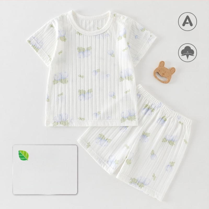 Set de vară pentru bebeluți din bumbac voal: două piese, tricou cu mânecă scurtă și pantaloni scurți, pijama