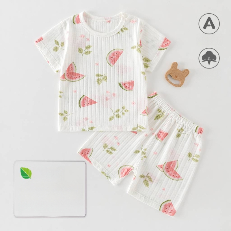 Set de vară pentru bebeluți din bumbac voal: două piese, tricou cu mânecă scurtă și pantaloni scurți, pijama