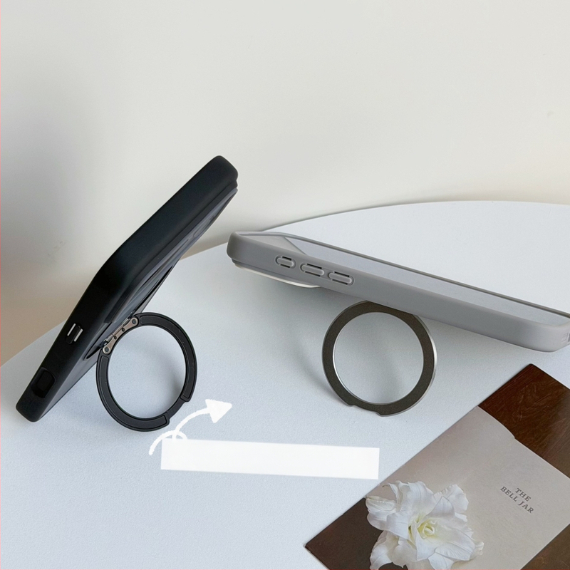 Suport magnetic rotativ la 360° cu design color-block, pentru husă iPhone 17 și iPhone 18 Pro Max, textură de piele