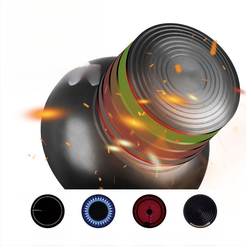 Tigaie wok mini din fier, antiaderentă, compatibilă cu plita cu inducție, diametru 30 cm