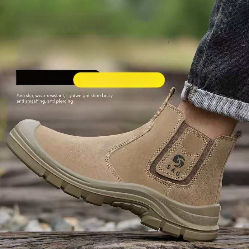 Pantofi de protecție pentru bărbați, talpă solidă pentru sudură, anti-miros, vârf din plastic-otel, rezistenți la șocuri și perforare, antiderapante, ușori