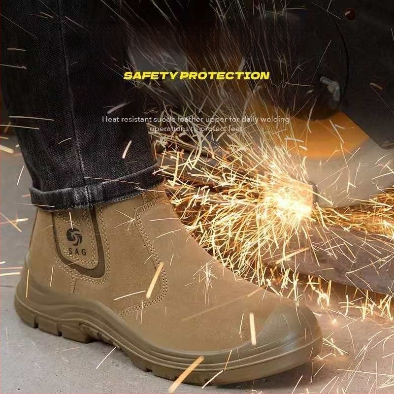Pantofi de protecție pentru bărbați, talpă solidă pentru sudură, anti-miros, vârf din plastic-otel, rezistenți la șocuri și perforare, antiderapante, ușori