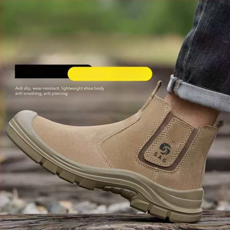 Pantofi de protecție pentru bărbați, talpă solidă pentru sudură, anti-miros, vârf din plastic-otel, rezistenți la șocuri și perforare, antiderapante, ușori