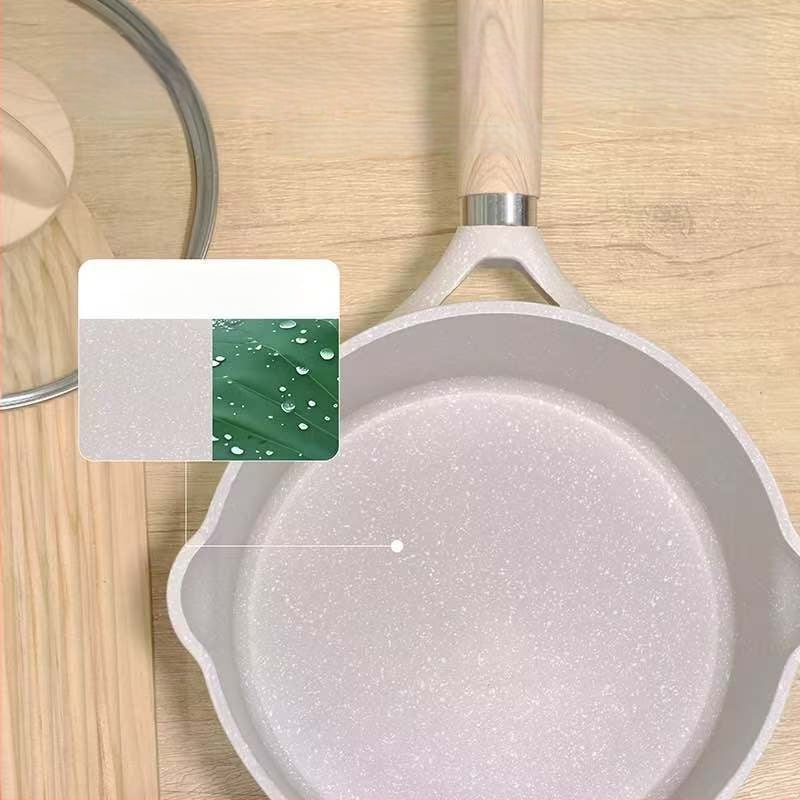 Wok cu piatră Maifan, antiaderent, fund plat și profund, pentru fripturi, capac de sticlă, design elegant