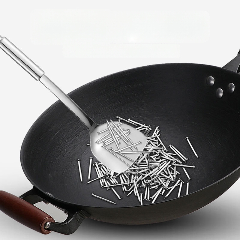 Wok tradițional din fontă, fără strat, pentru uz casnic, fund rotund și plat, compatibil cu plita cu inducție și aragaz