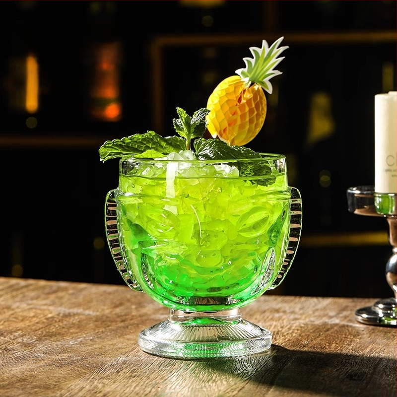 Pahar tiki din sticlă Hawaii cu față de zombie pentru cocktailuri