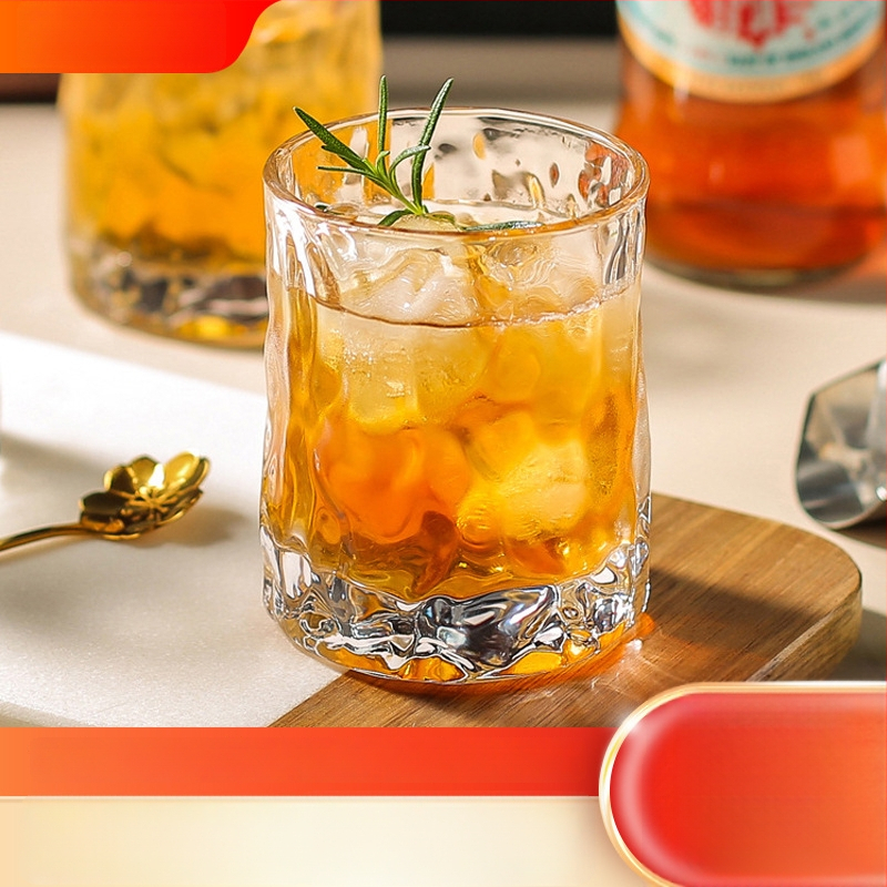 Pahar de sticlă în stil japonez cu motiv glaciar, pentru uz casnic – whisky, bere, suc, băuturi reci și cafea