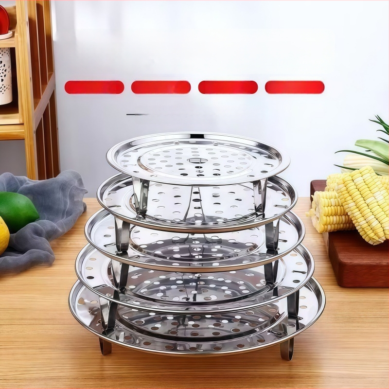 Set de patru piese din oțel inoxidabil pentru abur, cu suport tripod, tavă, grile de abur și wok