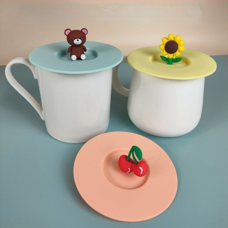 Capac din silicon personalizat pentru cană, design cartoon, anti-praf și rezistent la temperaturi înalte, pentru pahar de sticlă