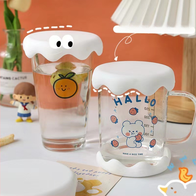 Capac din silicon de calitate alimentară pentru căni din sticlă, design fulg de zăpadă; personalizabil și potrivire universală.