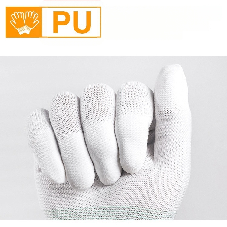 Mănuși de lucru cu acoperire PU pe palme și degete, respirante, subțiri, antistatice, fără praf, antiderapante, rezistente la uzură, albe