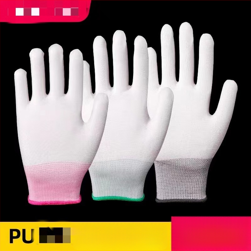 Mănuși de lucru cu acoperire PU pe palme și degete, respirante, subțiri, antistatice, fără praf, antiderapante, rezistente la uzură, albe
