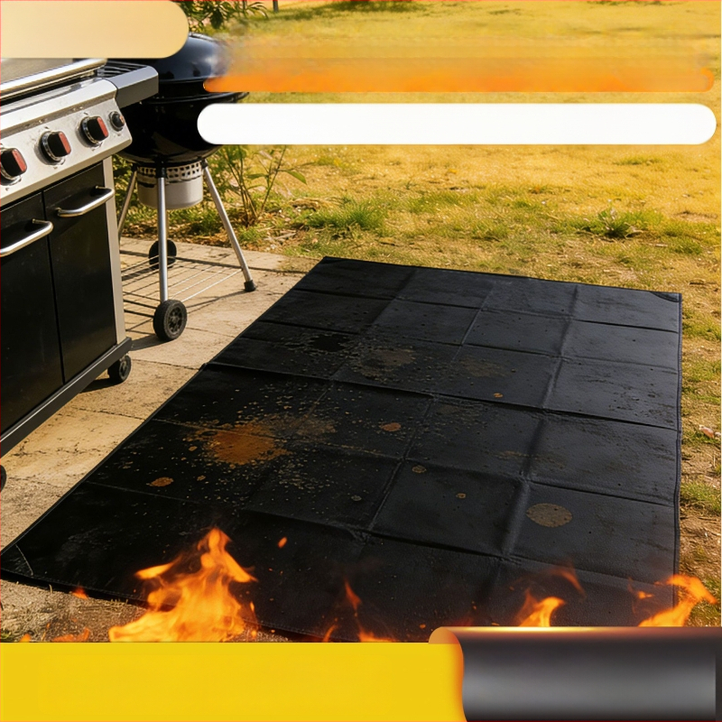 Covoraș ignifug din fibră de sticlă și silicon, 65 inch, pentru camping în aer liber, rezistent la foc, rezistent la ulei, covoraș pentru grătar
