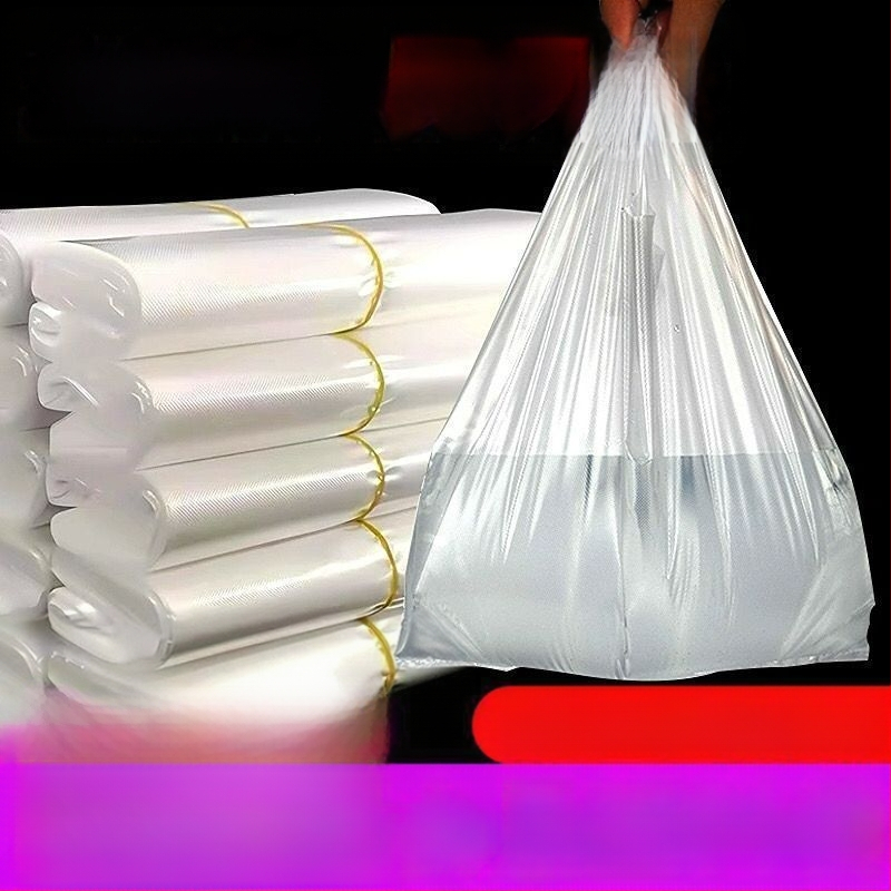 Saci de plastic albi, transparenți, de unică folosință pentru livrarea mâncării
