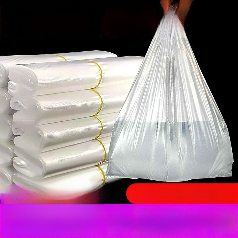 Saci de plastic albi, transparenți, de unică folosință pentru livrarea mâncării