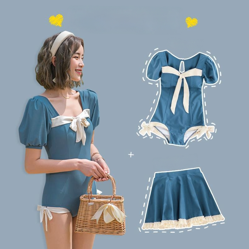 Costum de baie întreg 2026 cu controlul abdomenului, efect slimming pentru sâni mici, stil studențesc coreean