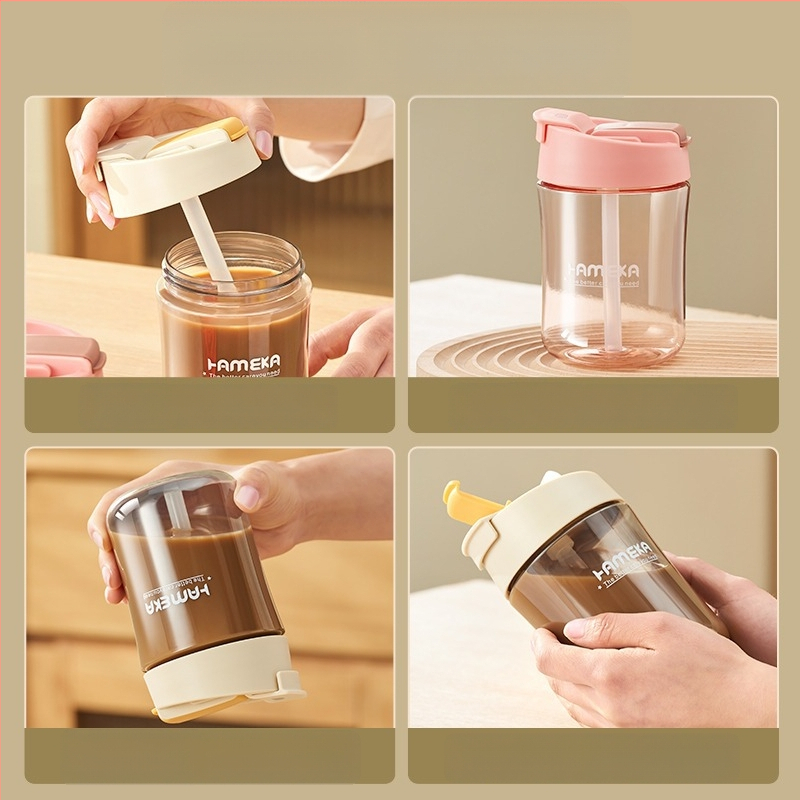Ceașcă din plastic compactă pentru femei, portabilă, rezistentă la căderi și la temperaturi înalte, cu pai, ceașcă de cafea la modă