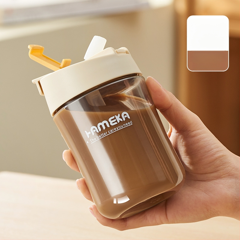 Ceașcă din plastic compactă pentru femei, portabilă, rezistentă la căderi și la temperaturi înalte, cu pai, ceașcă de cafea la modă