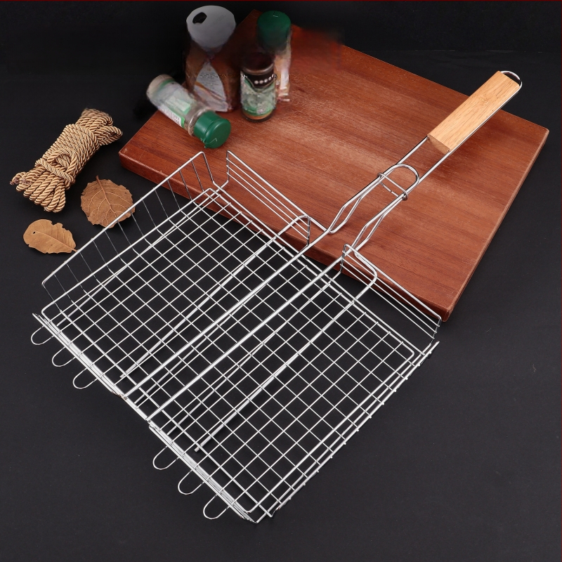 Rețea de grătar 3D cu trei straturi, clemă electroplată pentru grătar, grilă pătrată pentru carne și pește, instrument portabil pentru camping