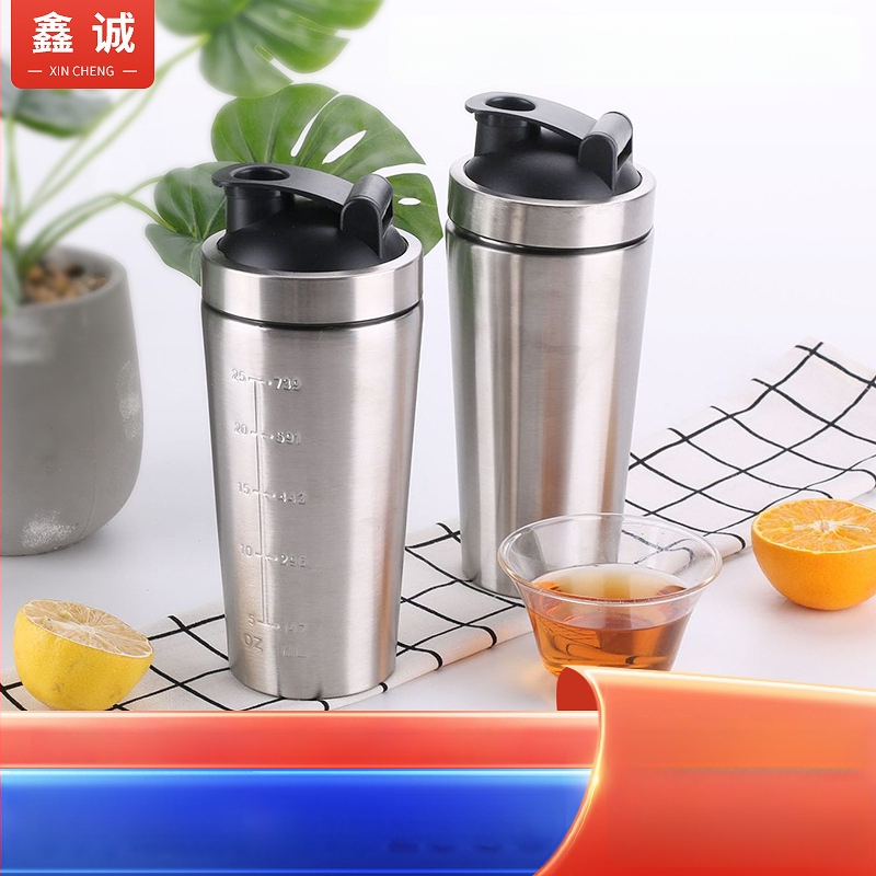 Sticlă shaker din oțel inoxidabil 304, 750 ml, compartiment unic cu scară, mare capacitate, pentru fitness în aer liber