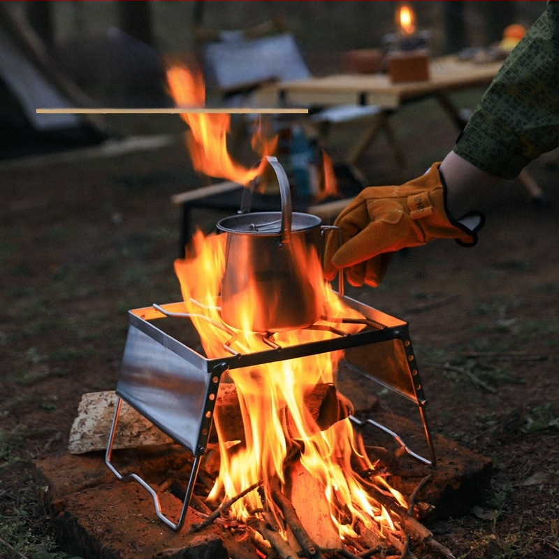 Suport pentru oală de camping rezistent la vânt, din oțel inoxidabil, suport portabil pentru aragaz și grătar