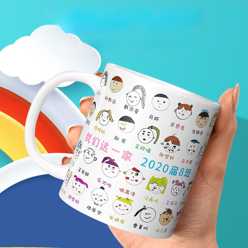 Cana ceramică de absolvire pentru copii, Avatar pictat de copil — cadou omagial pentru grădiniță și școala primară