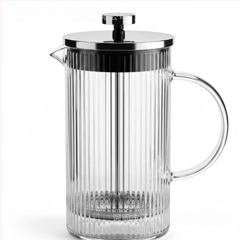 Cafetieră franceză din sticlă cu dungi verticale, rezistentă la temperaturi, capacitate mare pentru uz casnic sau în birou