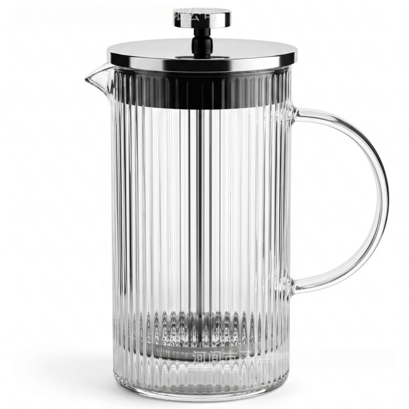 Cafetieră franceză din sticlă cu dungi verticale, rezistentă la temperaturi, capacitate mare pentru uz casnic sau în birou
