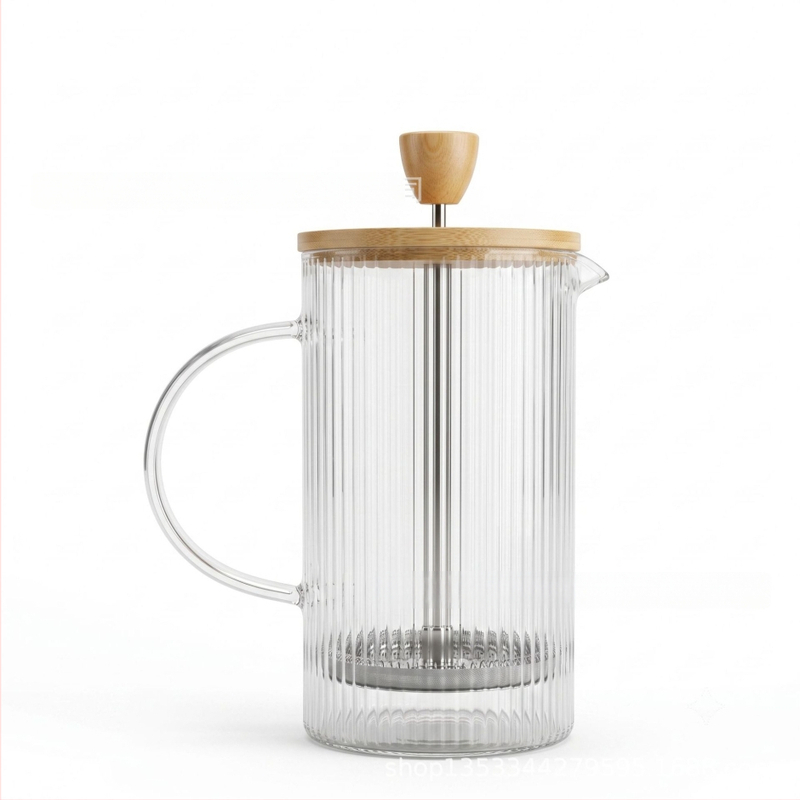 Cafetieră franceză din sticlă cu dungi verticale, rezistentă la temperaturi, capacitate mare pentru uz casnic sau în birou