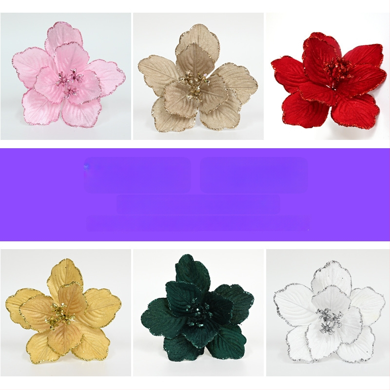 Ornamente pentru brad artificiale roșii, cu două niveluri, margini aurii cu sclipici, aranjamente florale de Crăciun