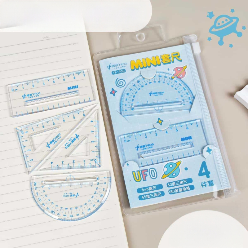 Set mini de 4 rigle pentru elevi din învățământul primar – rigle acrilice portabile pentru desen
