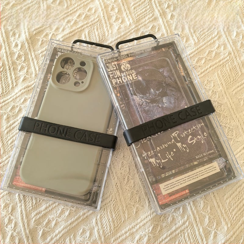 Cutie din acril transparent, dreptunghiulară, pentru ambalaj de husă de telefon, margine neagră, universal Apple/Huawei, personalizabil