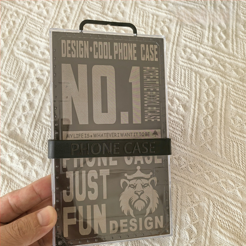 Cutie din acril transparent, dreptunghiulară, pentru ambalaj de husă de telefon, margine neagră, universal Apple/Huawei, personalizabil