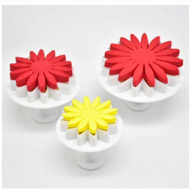 Unelte DIY pentru cofetărie: forme pentru fondant de tort și forme pentru biscuiți, două matrițe cu design de floare de floarea-soarelui