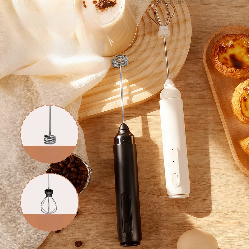 Froitor electric de mână pentru lapte, cu capac anti-praf, design de agățare, două capete, reîncărcabil, pentru cafea și ouă