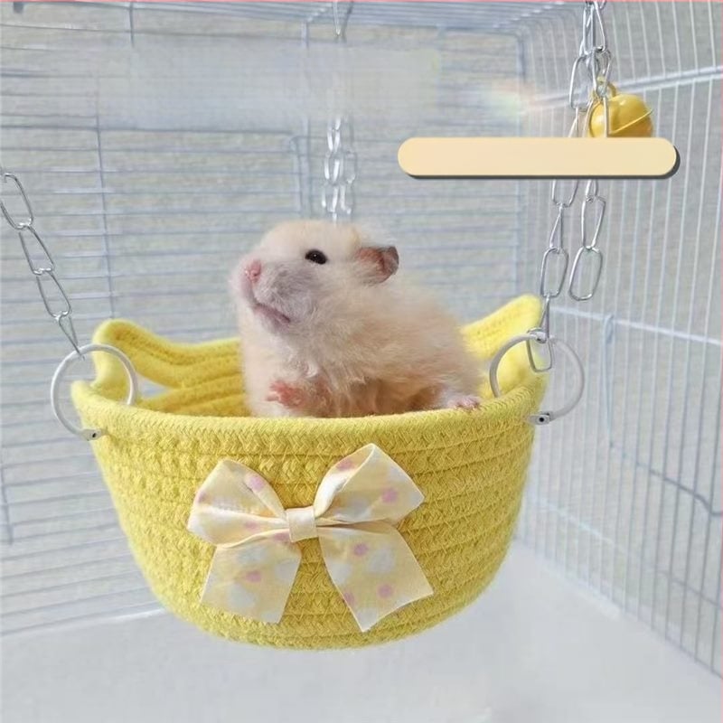 Coș suspendat pentru animale de companie, hamac tricotat cu funda, respirabil și confortabil cuib de somn pentru hamsteri și sugar gliders