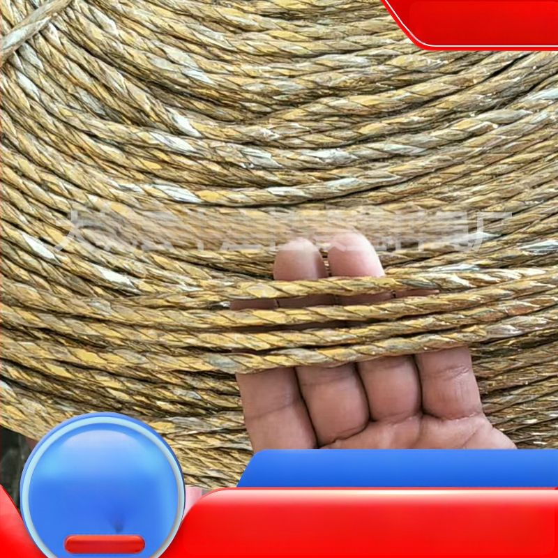 Cordă de legare din compozit aluminiu-plastic, auriu, pentru laminare folie de seră și ambalare hârtie deșeuri; poliester, diametru 1,3 mm × 50 mm, încărcătură 8 kg