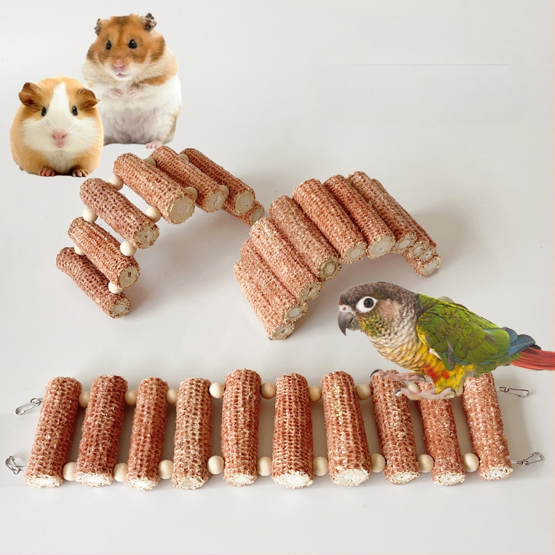 Jucărie pentru animale de companie multipiese: pod arc din știulete de porumb cu scară moale pentru hamsteri, iepuri, chinchile, papagali