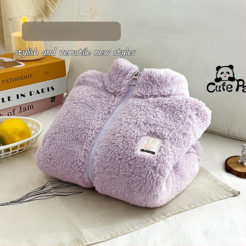 Geacă de iarnă pentru copii, unisex, căptușită cu fleece, fleece dublu față, guler înalt, cald și casual