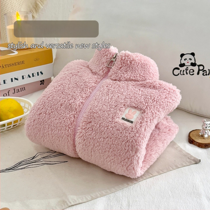 Geacă de iarnă pentru copii, unisex, căptușită cu fleece, fleece dublu față, guler înalt, cald și casual