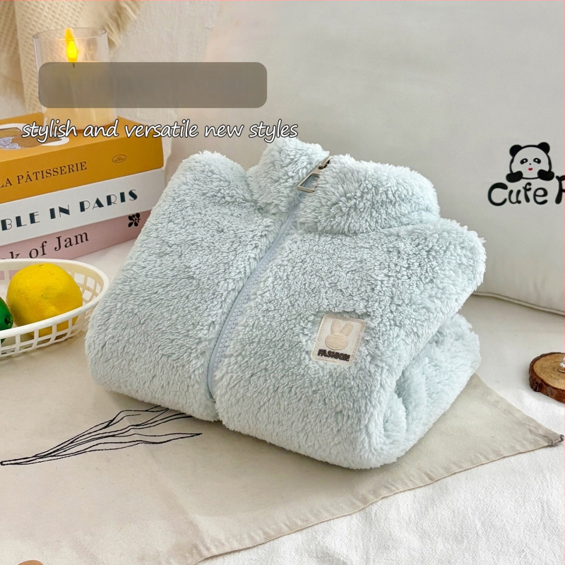 Geacă de iarnă pentru copii, unisex, căptușită cu fleece, fleece dublu față, guler înalt, cald și casual