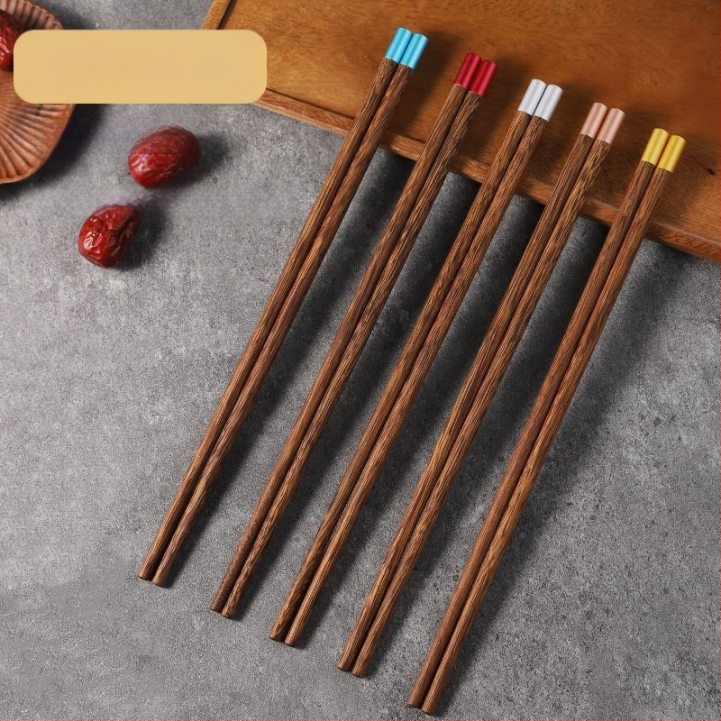 Set de bețișoare pentru mâncare, cod color, cu desen aripă de pui, rezistente la mucegai și antiderapante, din bambus, 10 perechi, pentru uz casnic, fără vopsea sau ceară