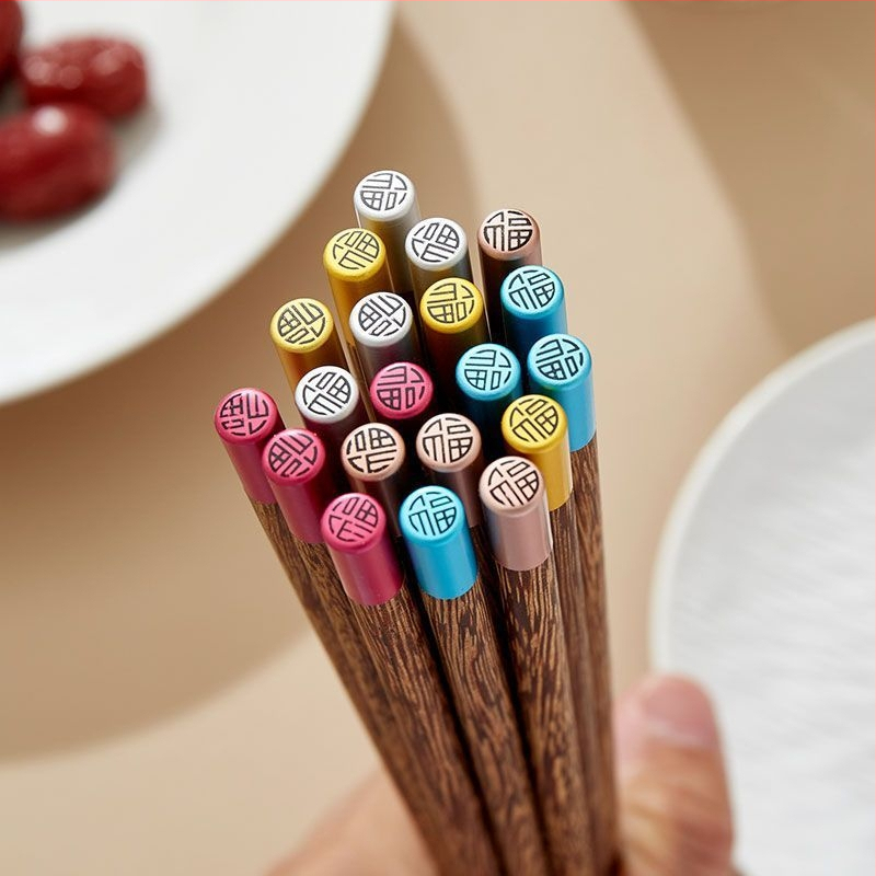 Set de bețișoare pentru mâncare, cod color, cu desen aripă de pui, rezistente la mucegai și antiderapante, din bambus, 10 perechi, pentru uz casnic, fără vopsea sau ceară
