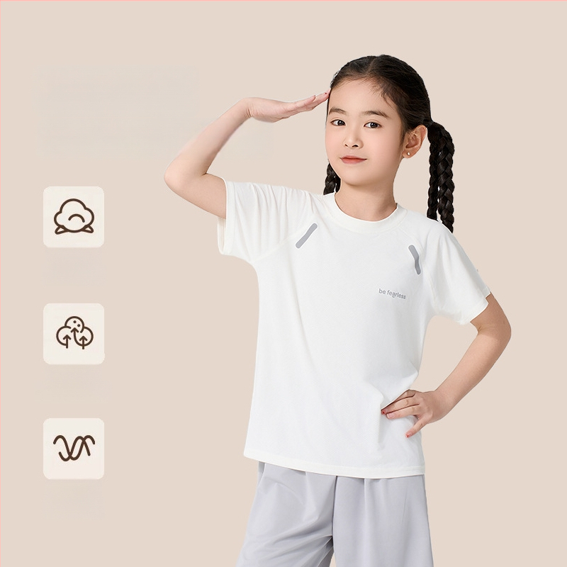 Set pentru copii, uscare rapidă: tricou cu mânecă scurtă și pantaloni scurți, vară, țesătură Ice Silk cu plasă, unisex, pentru copii 3–8 ani.